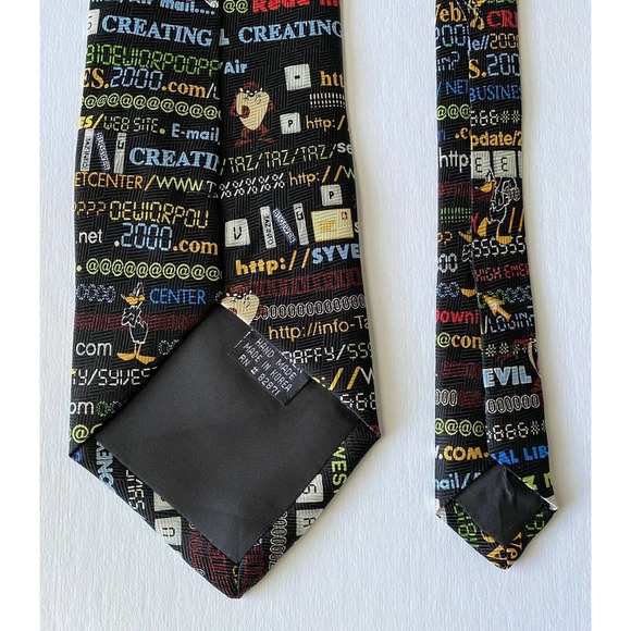 Vintage 1999 90s Warner Bros silk Looney Tunes Internet tie Bugs Bunny Taz Daffy - Picture 8 of 10
